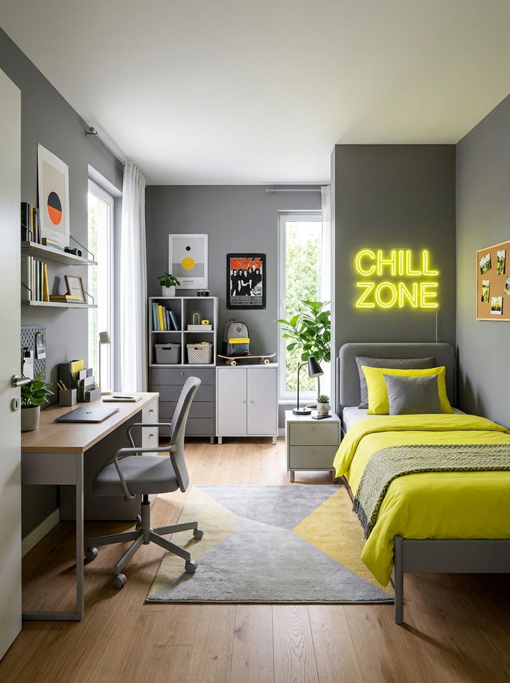 Teen gray neon yellow bedroom - 30 gray yellow bedroom ideas