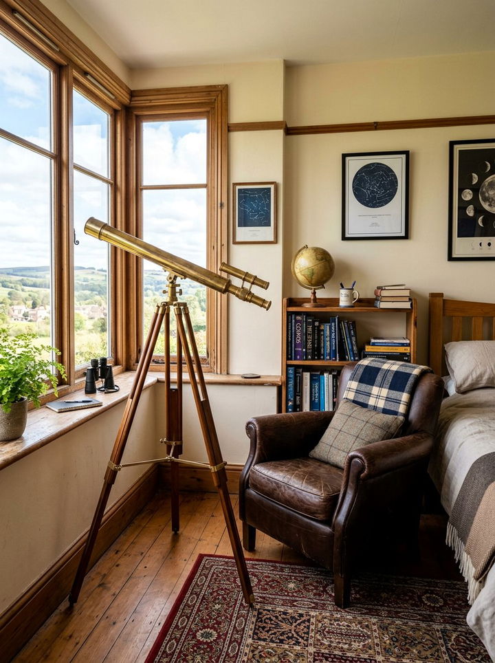 Telescope Corner Nook - 30 galaxy bedroom ideas