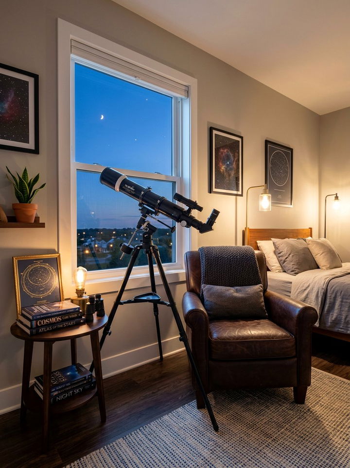 Telescope Corner Setup - 30 solar system bedroom ideas