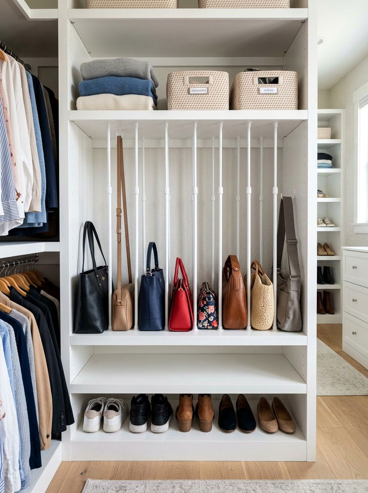 Tension Rod Bag Divider - 30 bedroom bag storage ideas