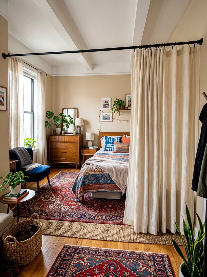 Tension Rod Partition - 30 bedroom curtain dividers