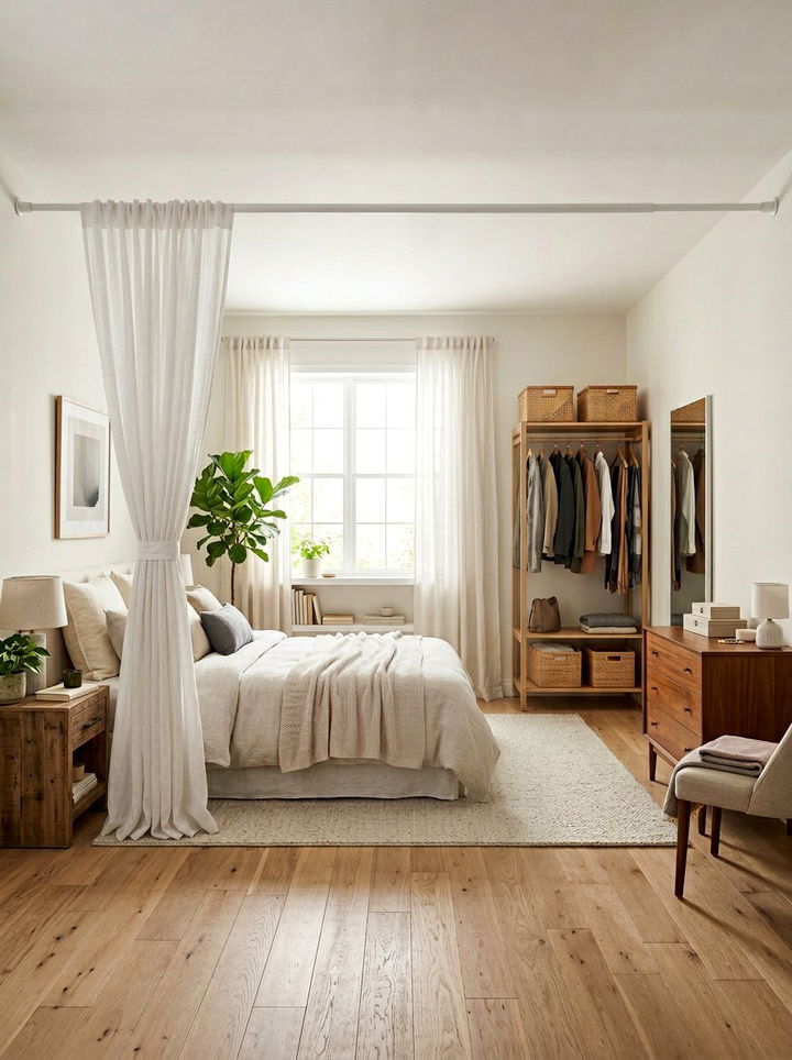 Tension rod room divider - 30 cheap bedroom furniture ideas