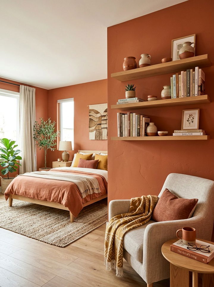 Terracotta Bedroom Floating Shelves - 30 terracotta accent wall bedroom