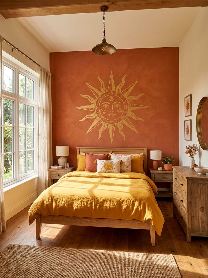 Terracotta Bedroom Sun Motif - 30 terracotta accent wall bedroom