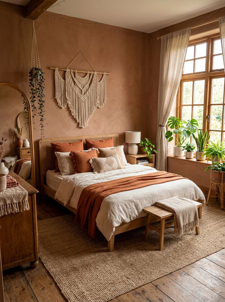 Terracotta Boho Bedroom - 30 orange bedroom decor ideas