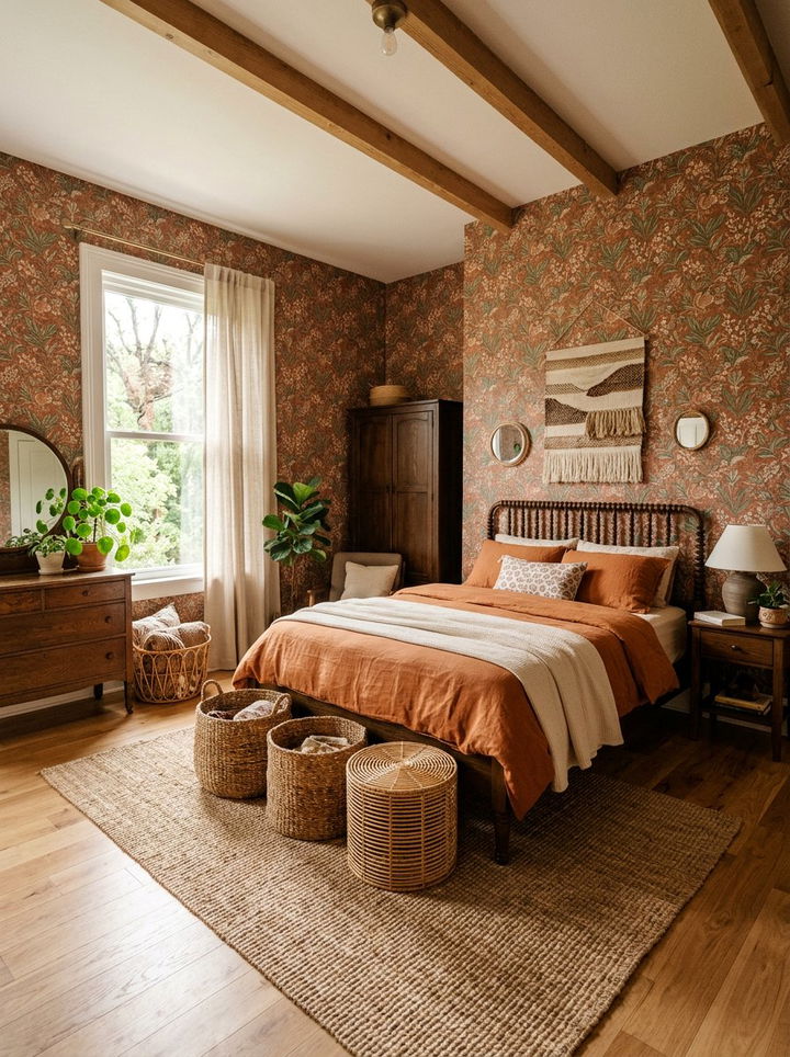 Terracotta Botanical Wallpaper - 30 bedroom botanical wallpapers