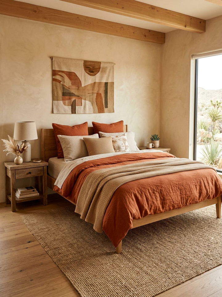 Terracotta Earthy Bedding - 30 bedroom layered bedding ideas