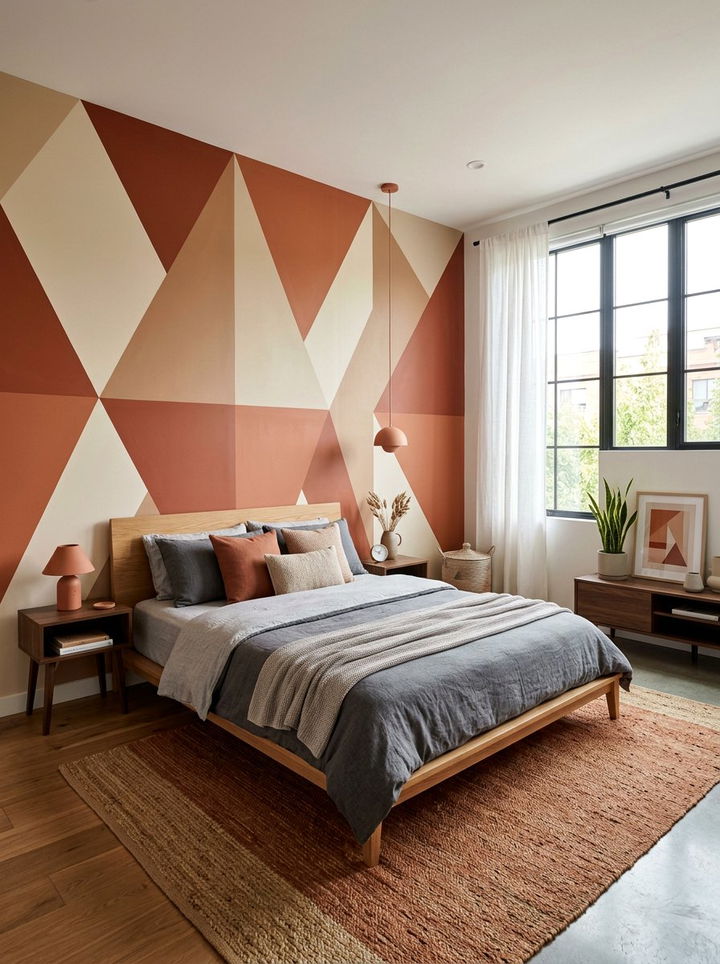 Terracotta Geometric Bedroom - 30 terracotta accent wall bedroom
