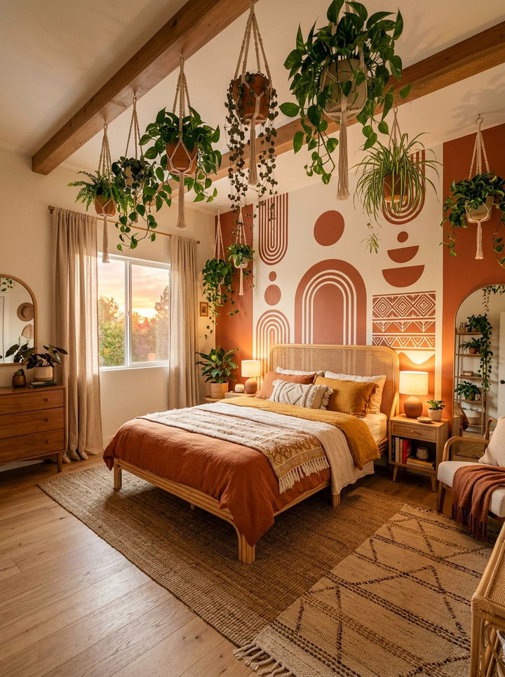 Terracotta Geometric Mural - 30 bedroom geometric wall designs