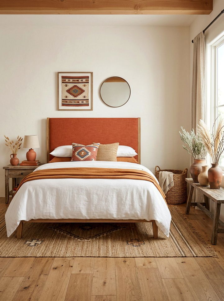 Terracotta Linen Headboard - 30 bedroom linen headboards