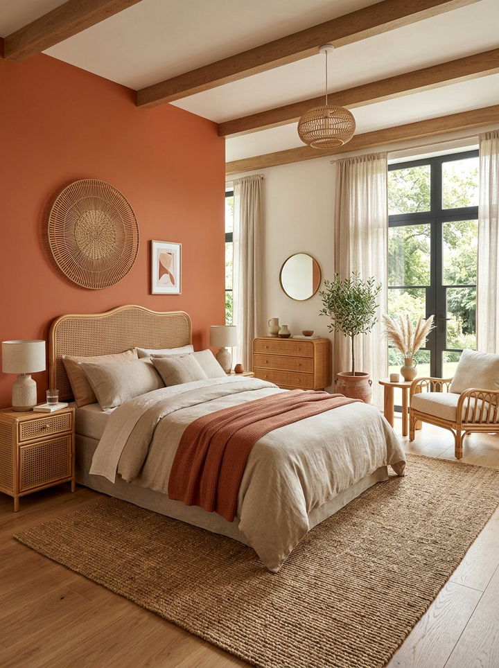 Terracotta Orange Accent Wall - 30 rich color bedroom ideas