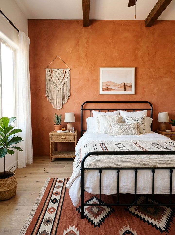 Terracotta Paint Color - 30 colorful bedroom accent wall ideas