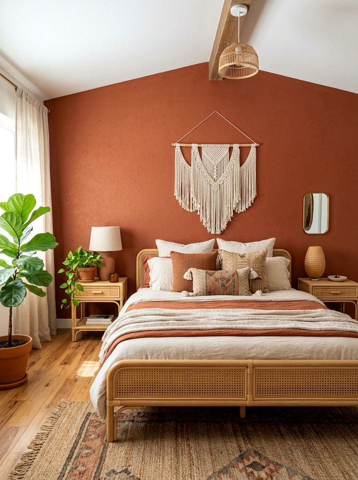 Terracotta Textured Wall Paint - 30 amber bedroom ideas