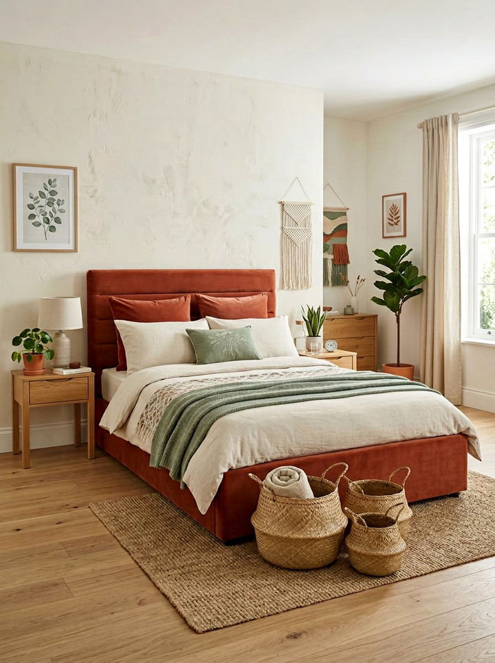 Terracotta Velvet Bed Frame - 30 velvet bedroom ideas