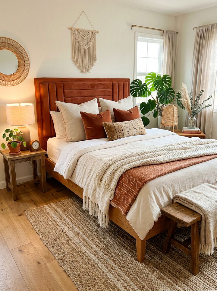 Terracotta Velvet Rectangular Headboard - 30 bedroom upholstered headboards