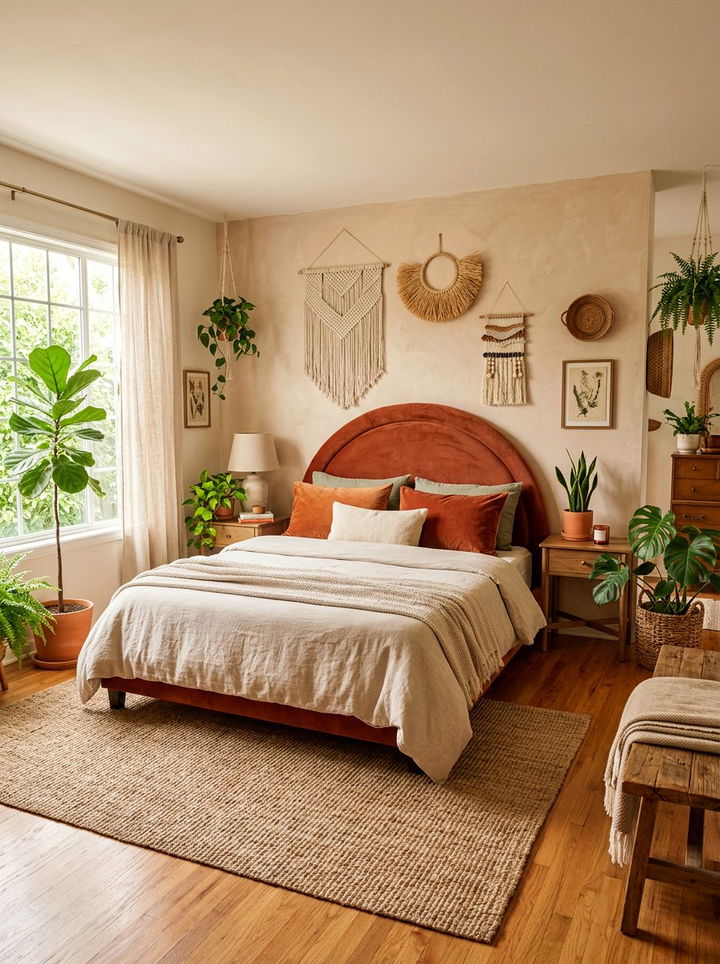 Terracotta Velvet Rounded Headboard - 30 bedroom velvet headboards