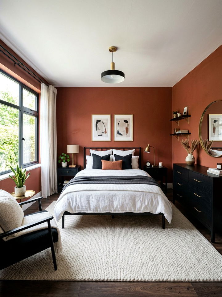 Terracotta Wall Color - 30 mid-century glam bedroom ideas