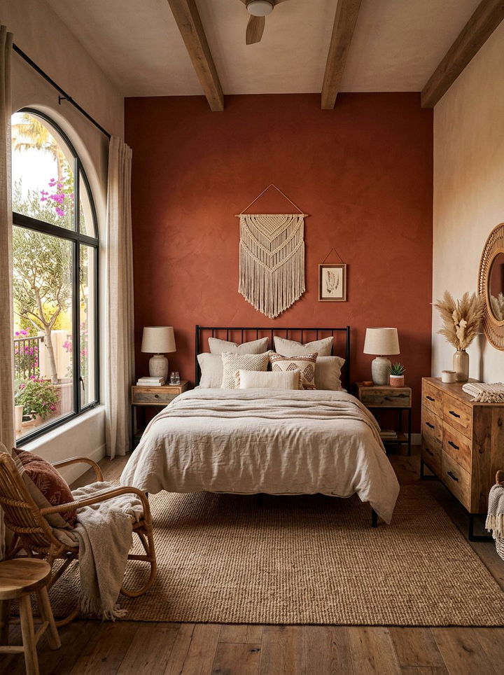 Terracotta accent wall bedroom - 30 summer inspired bedroom color ideas