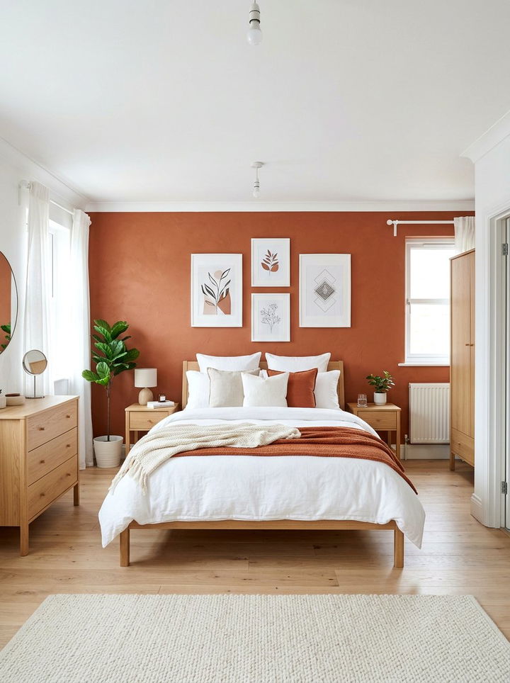 Terracotta accent wall bedroom - 30 terracotta and white bedroom ideas