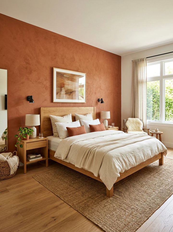 Terracotta accent wall bedroom - 30 bedroom terracotta walls
