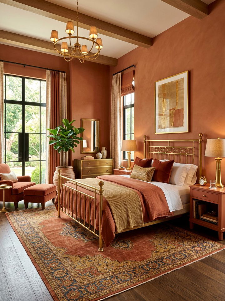 Terracotta and brass bedroom - 30 terracotta bedroom ideas