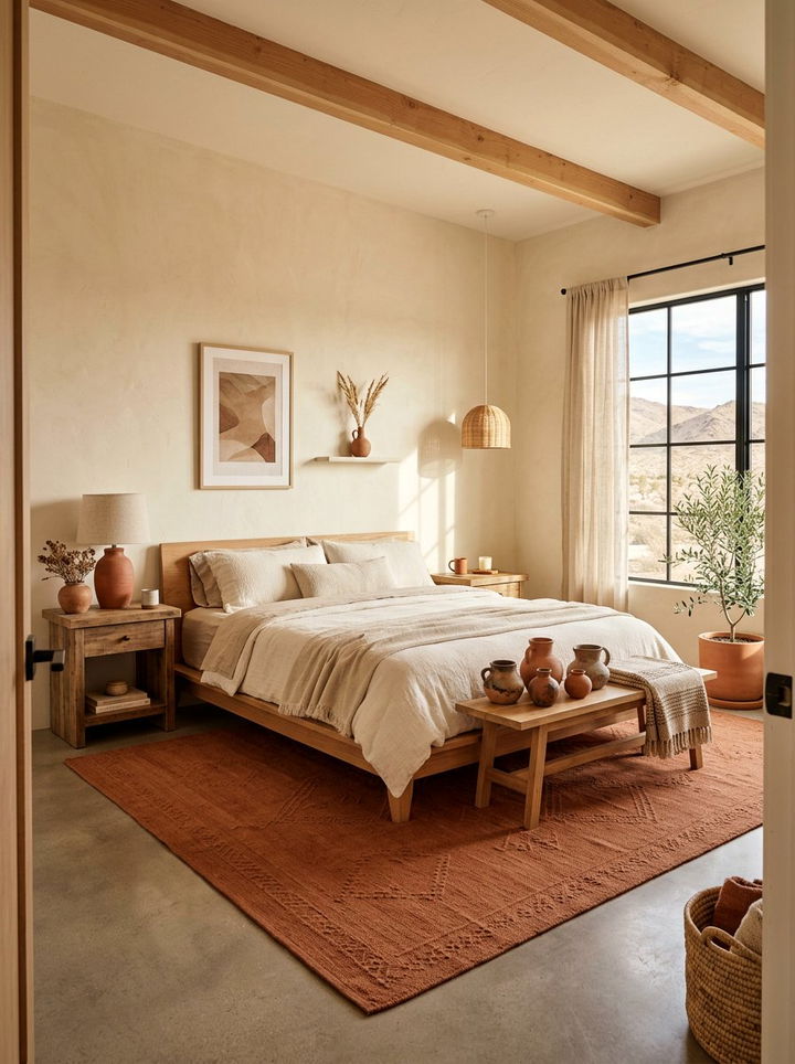 Terracotta and cream bedroom - 30 sunset inspired bedroom color ideas