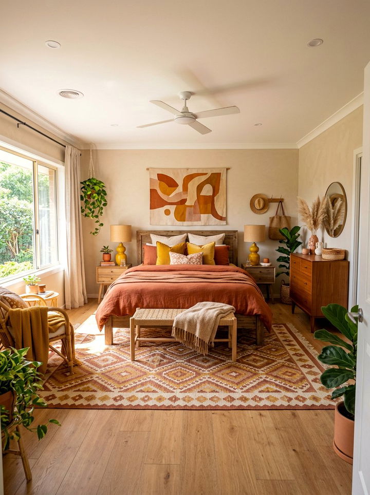 Terracotta and mustard yellow bedroom - 30 terracotta bedroom ideas