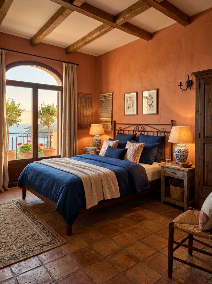 Terracotta and navy blue bedroom - 30 burnt orange and navy bedroom ideas