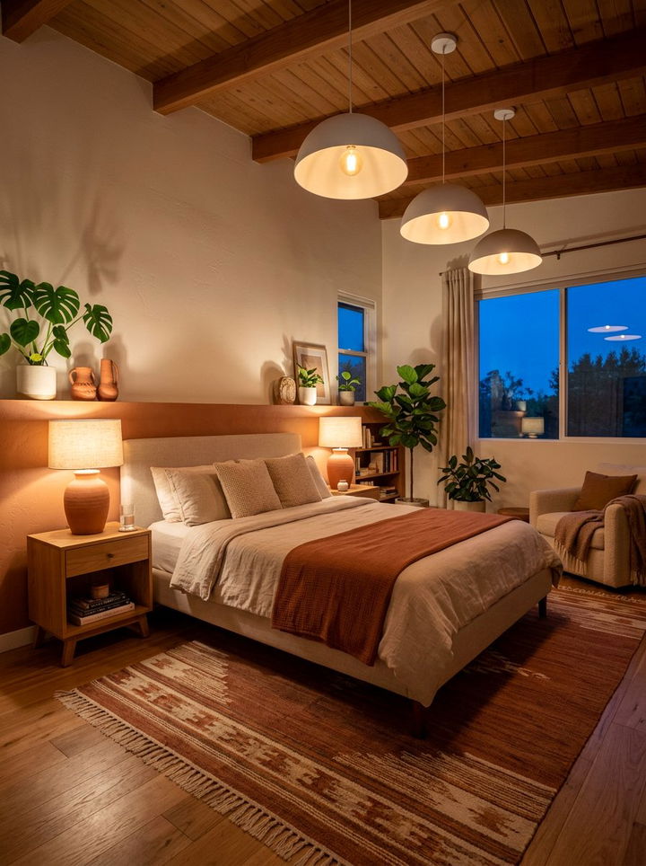 Terracotta and white bedroom lighting - 30 terracotta and white bedroom ideas
