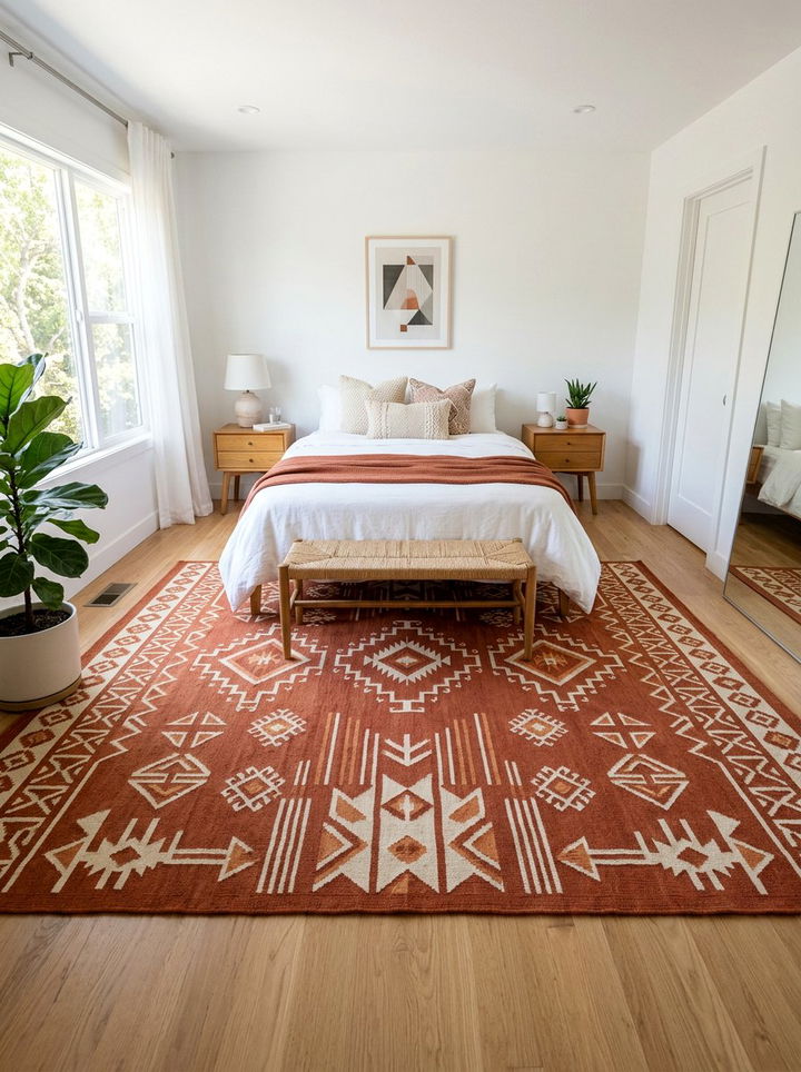Terracotta and white bedroom rug - 30 terracotta and white bedroom ideas