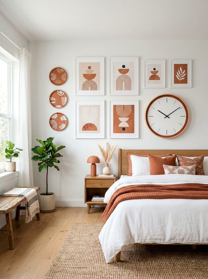 Terracotta and white wall decor - 30 terracotta and white bedroom ideas