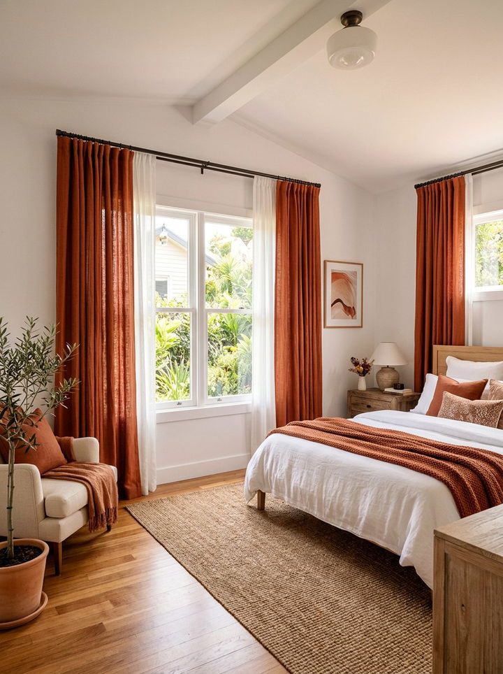 Terracotta and white window treatments - 30 terracotta and white bedroom ideas