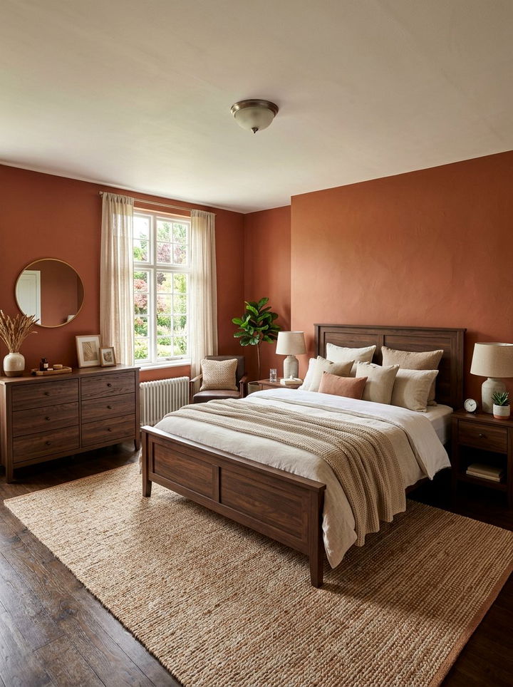 Terracotta and wood furniture - 30 terracotta bedroom ideas