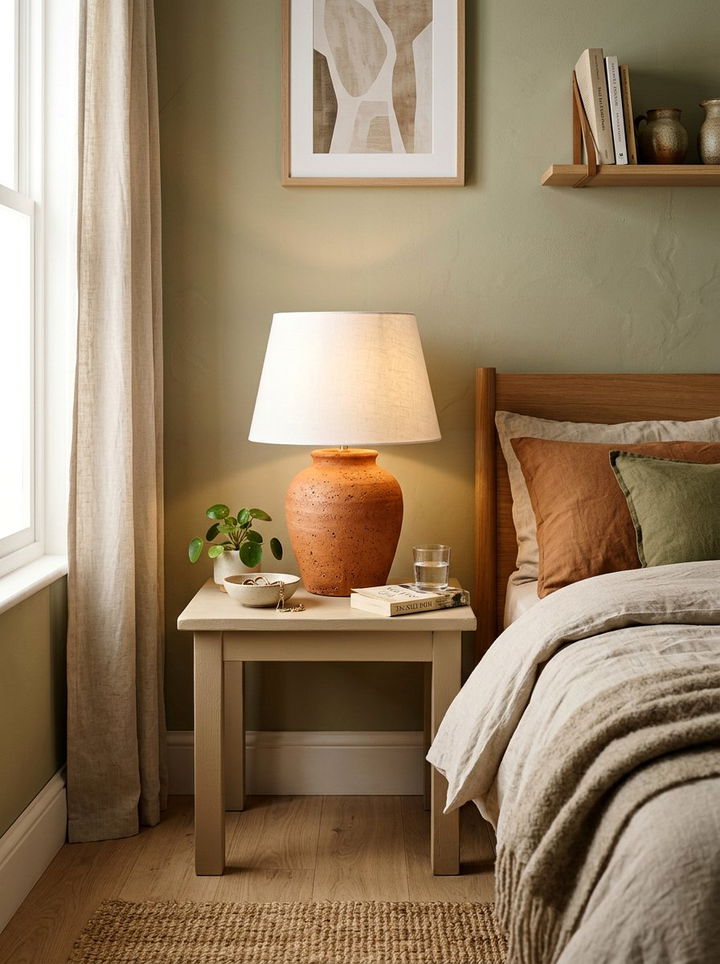Terracotta ceramic table lamp - 30 rust and beige bedroom ideas
