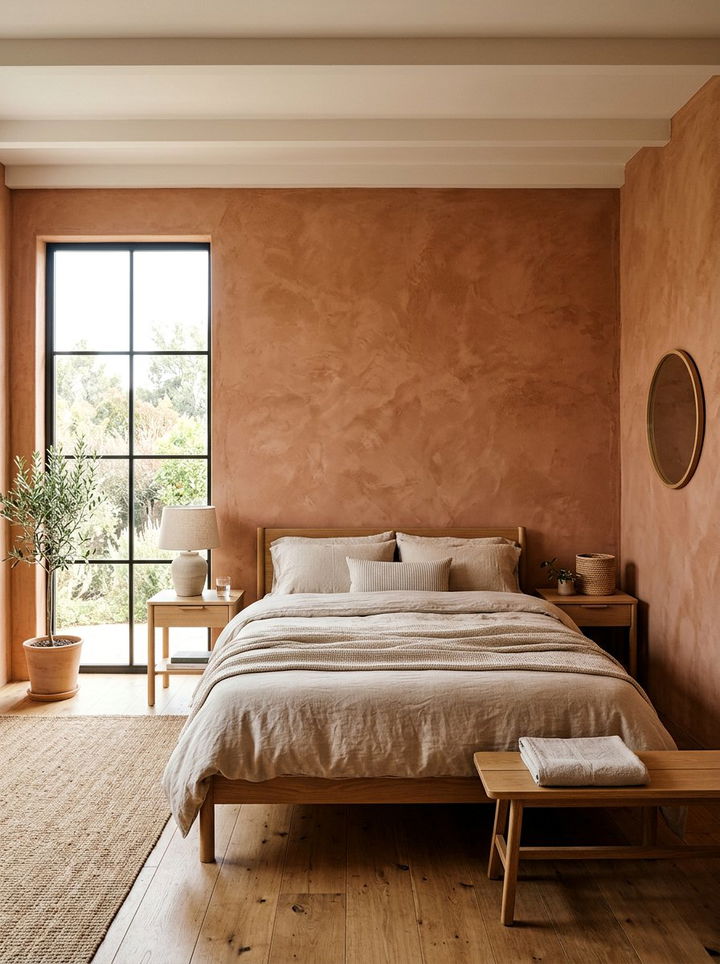 Terracotta clay plaster walls - 30 terracotta bedroom ideas