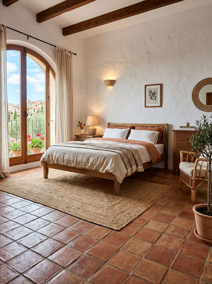 Terracotta floor tile bedroom - 30 Greek bedroom ideas