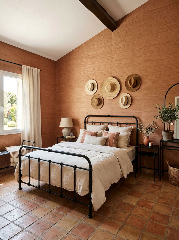 Terracotta grasscloth wallpaper - 30 bedroom grasscloth wallpapers