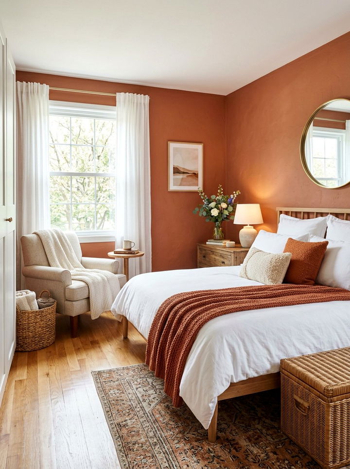 Terracotta guest bedroom makeover - 30 bedroom terracotta walls