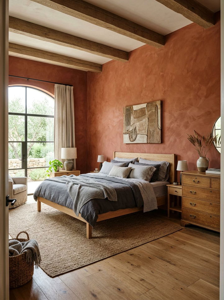 Terracotta limewash bedroom - 30 bedroom terracotta walls
