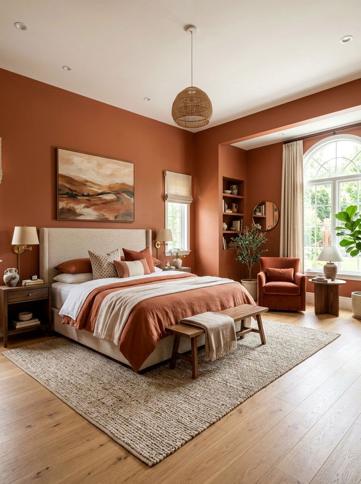 Terracotta master bedroom suite - 30 bedroom terracotta walls