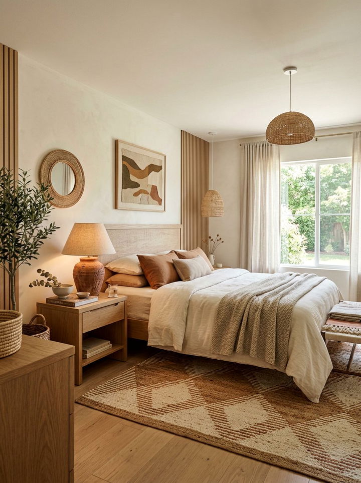 Terracotta table lamp - 30 cozy texture bedroom ideas