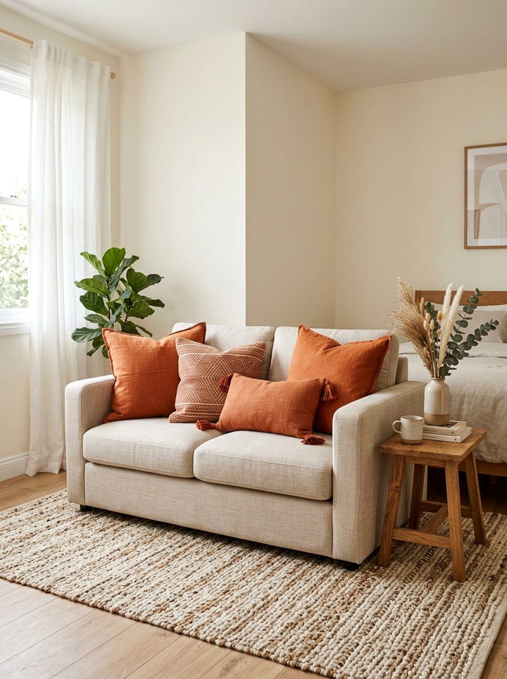 Terracotta throw pillows - 30 rust and beige bedroom ideas