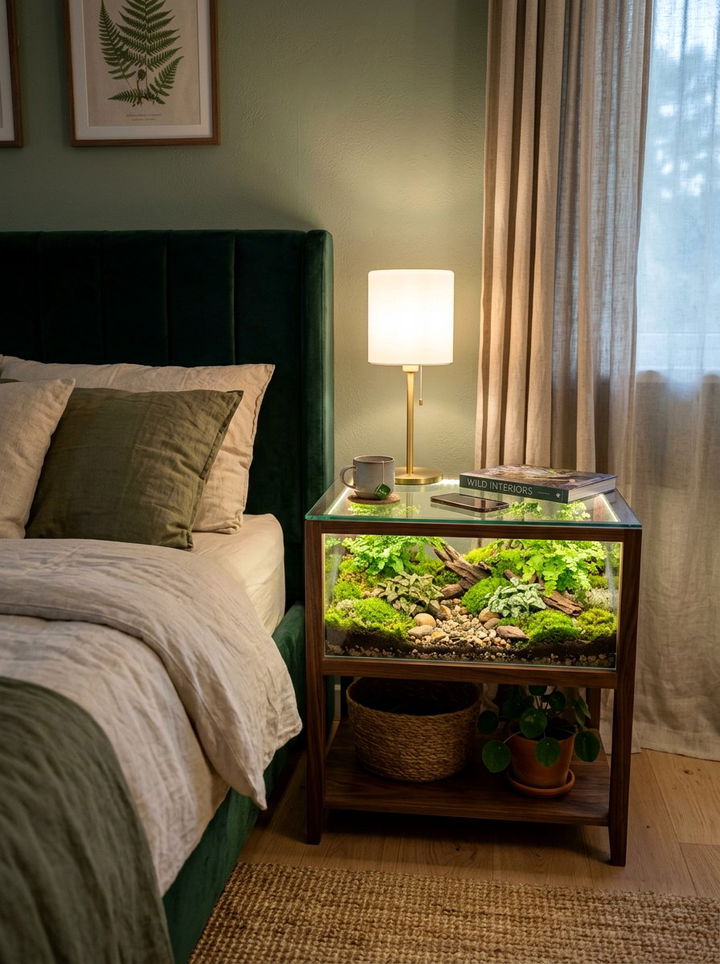 Terrarium Bedside Table - 30 forest bedroom ideas