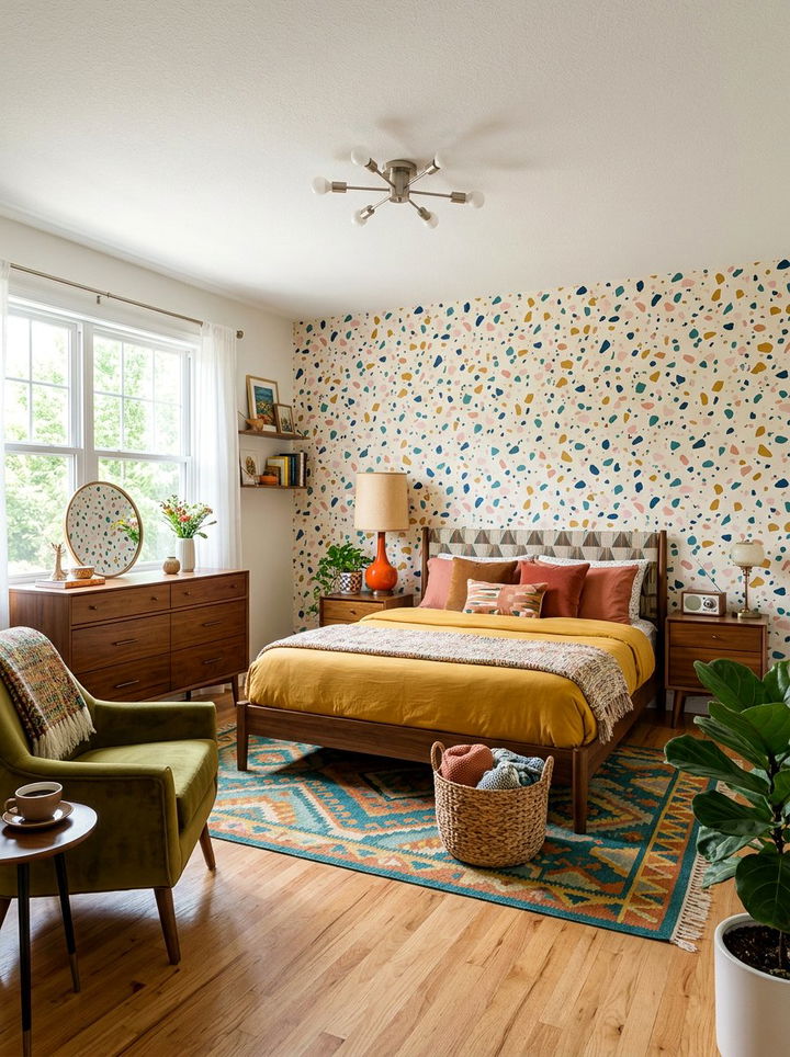 Terrazzo Print Wallpaper - 30 bedroom accent wall ideas