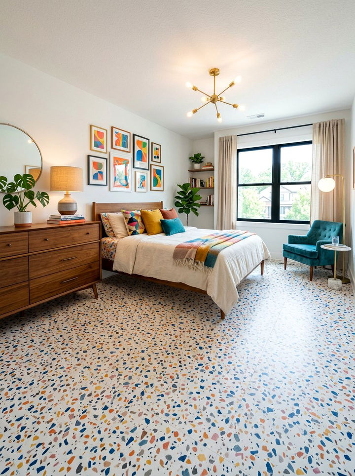 Terrazzo Style Vinyl Tile - 30 bedroom vinyl flooring ideas