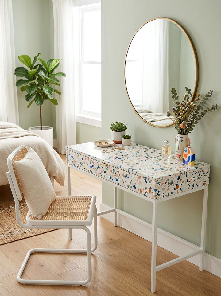 Terrazzo Top Vanity Desk - 30 bedroom modern vanity designs