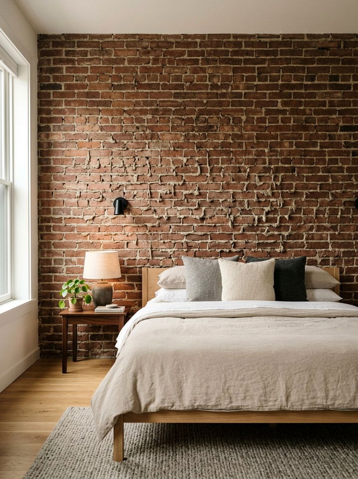 Textural Brick Wall - 30 exposed brick bedroom ideas