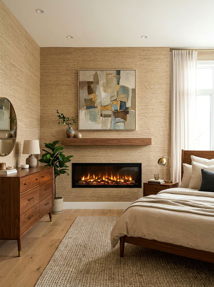 Texture Wallpaper Electric Fireplace - 30 bedroom electric fireplace ideas