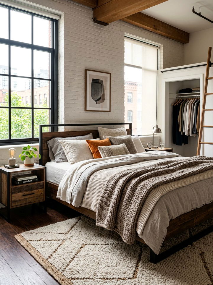 Textured Bedding Loft - 30 loft style bedroom ideas