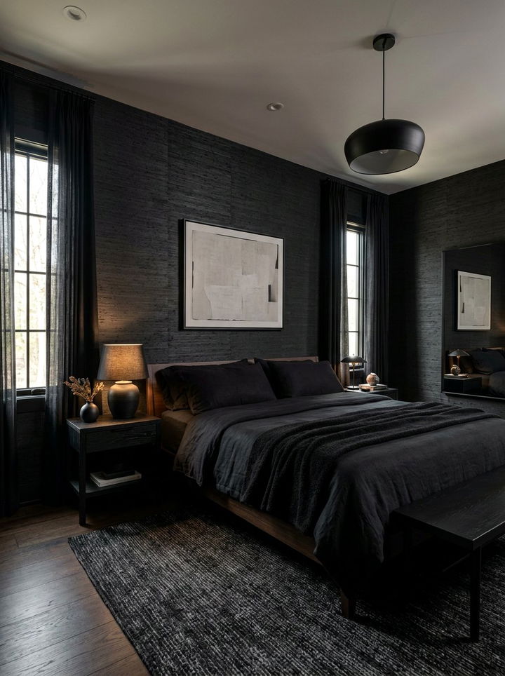 Textured Black Wallpaper Bedroom - 30 contemporary black bedroom ideas